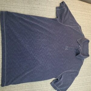 Age Of Wisdom Polo Shirt Mens Large Blue Slub Contrast Stitch Short Sleeve‎